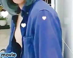 Cute Asian Crossdresser Smokeing and Masturbate in Balc